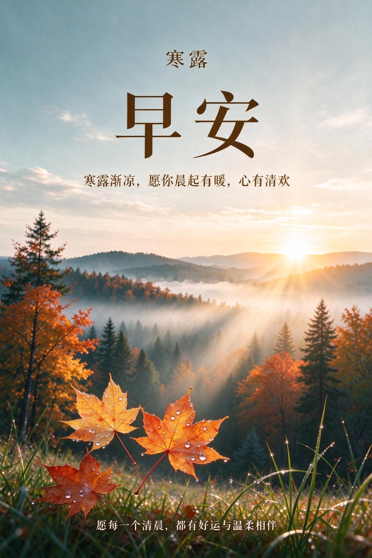 早安早上好！寒露渐凉，愿大家晨起有暖，心有清欢。新的一天，清醒前行，好运常在。寒