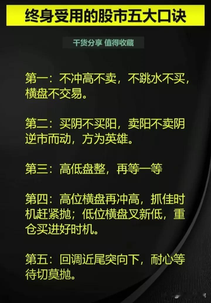 干货分享值得收藏！
图一：特别受用的股市5大口诀
图二：股市必会的10大戒律
图