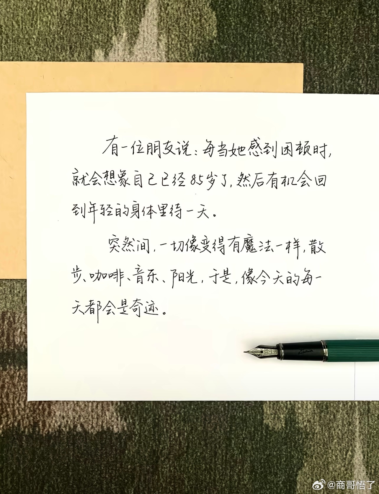 这个自愈方式太通透了，站在暮年回望当下，才懂平凡日常全是千金难换的馈赠。 