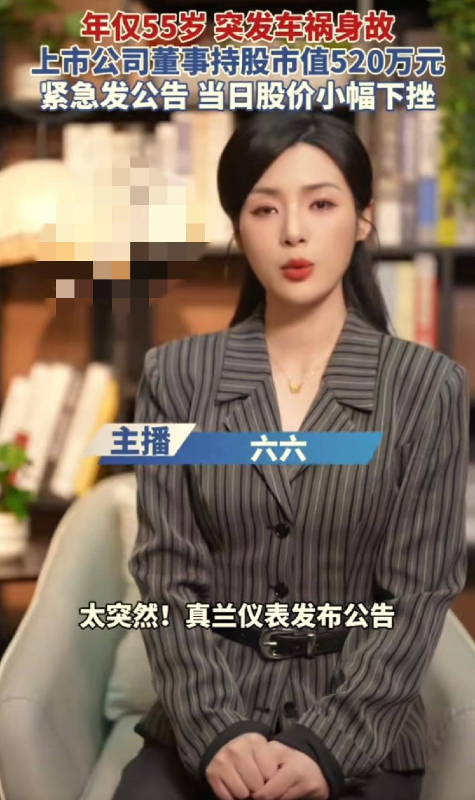 上市公司董事长张蓉车祸离世，原因尚未公布。上海真兰仪表于二零二六年六月二十四日发