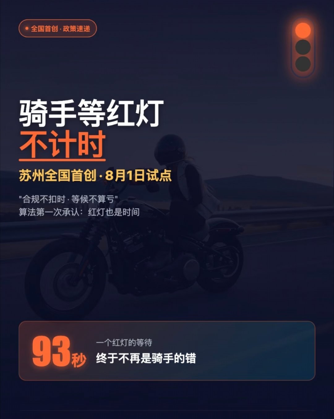 #等灯停表功能在苏州正式上线#终于等到了！苏州率先试点等灯停表，骑手等红灯的时间