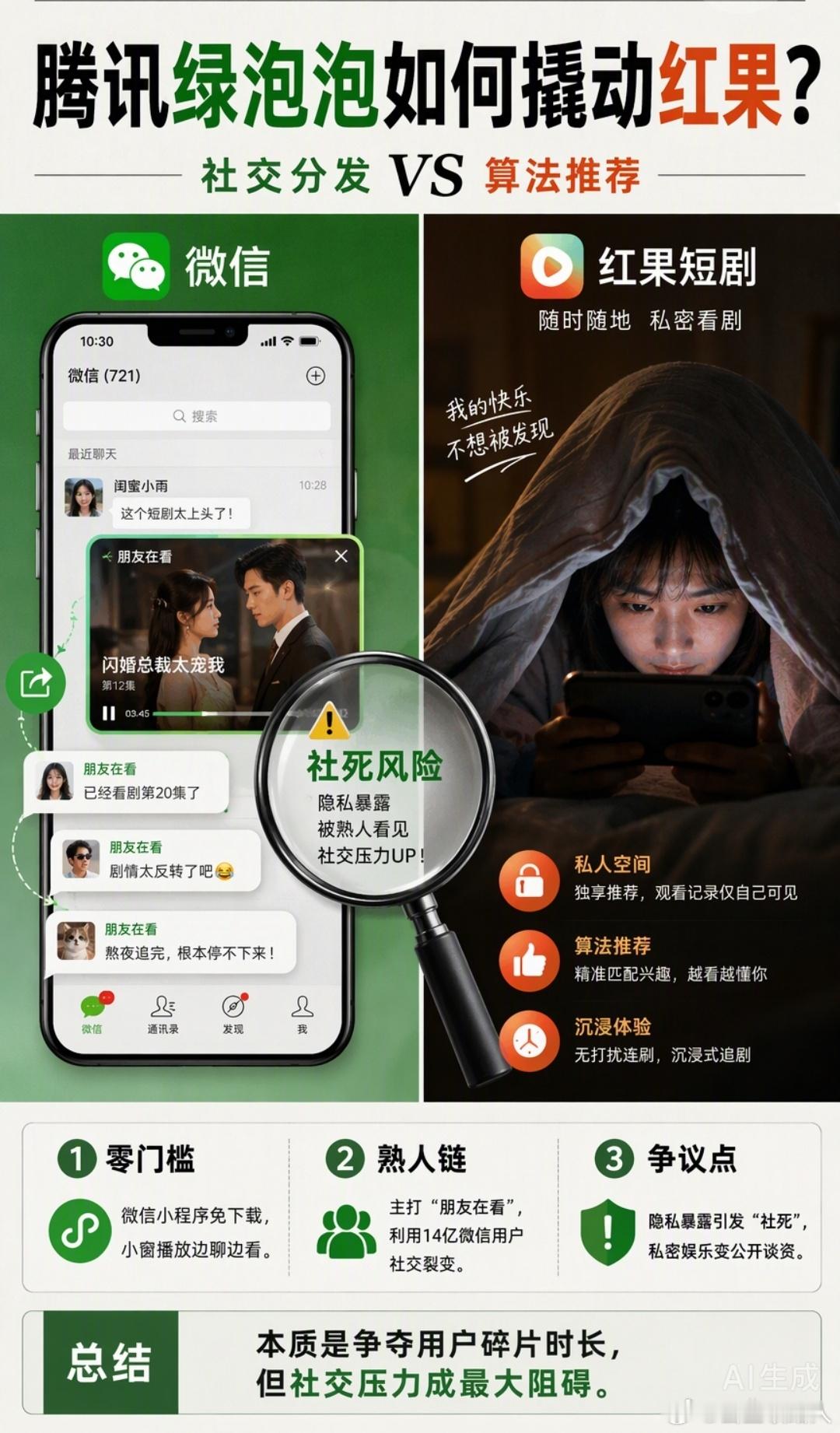 腾讯打算拿什么撬动红果近2亿日活腾讯这招“绿泡泡”短剧，算是把微信的社交压力给玩