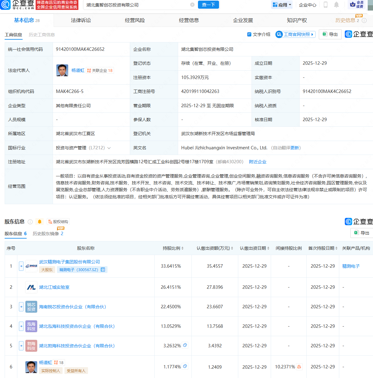 精测电子、湖北江城实验室等成立集智创芯投资公司