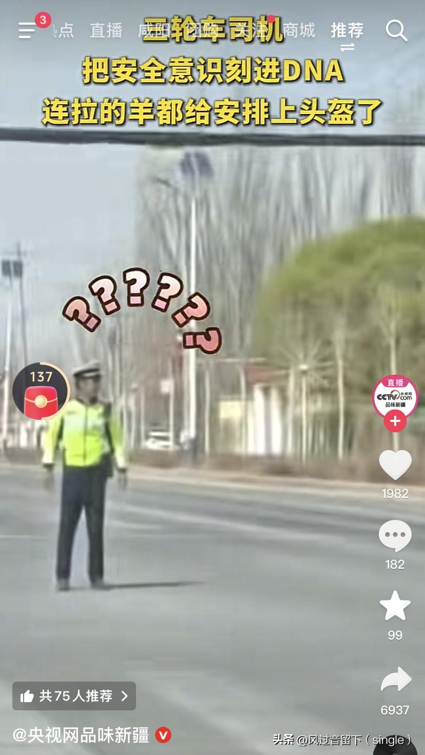 这个人的安全意识超级强大，交警都震惊了！
有个三轮司机开着三轮摩托车，拉着一只黑