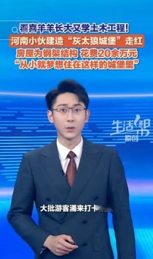 河南商丘一个学土木的95后小伙，花20多万在自家地里建了座四层高的“灰太狼狼堡”