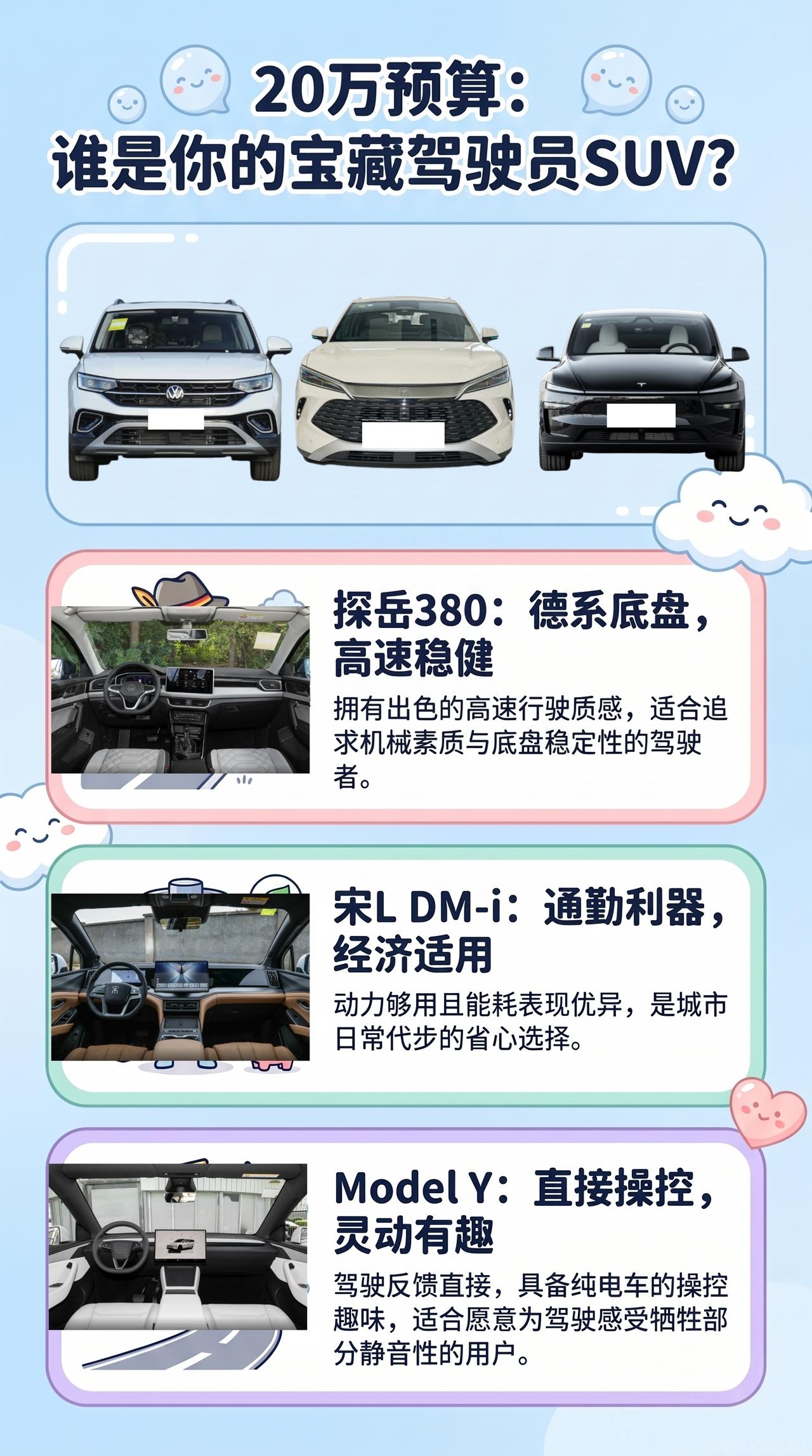 【20万预算，想买SUV但自己还挺爱开车】探岳380、宋L DM-i、Model