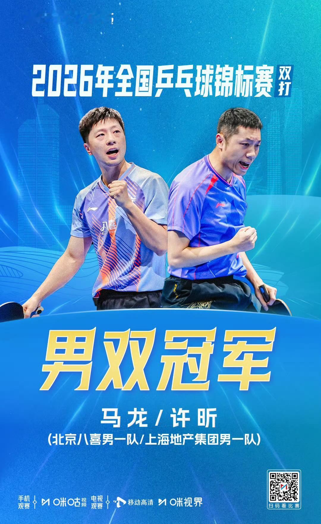 马龙许昕男双冠军听说龙队这次复出，最初只是为圆儿子一个“想看爸爸打球”的梦。🏓