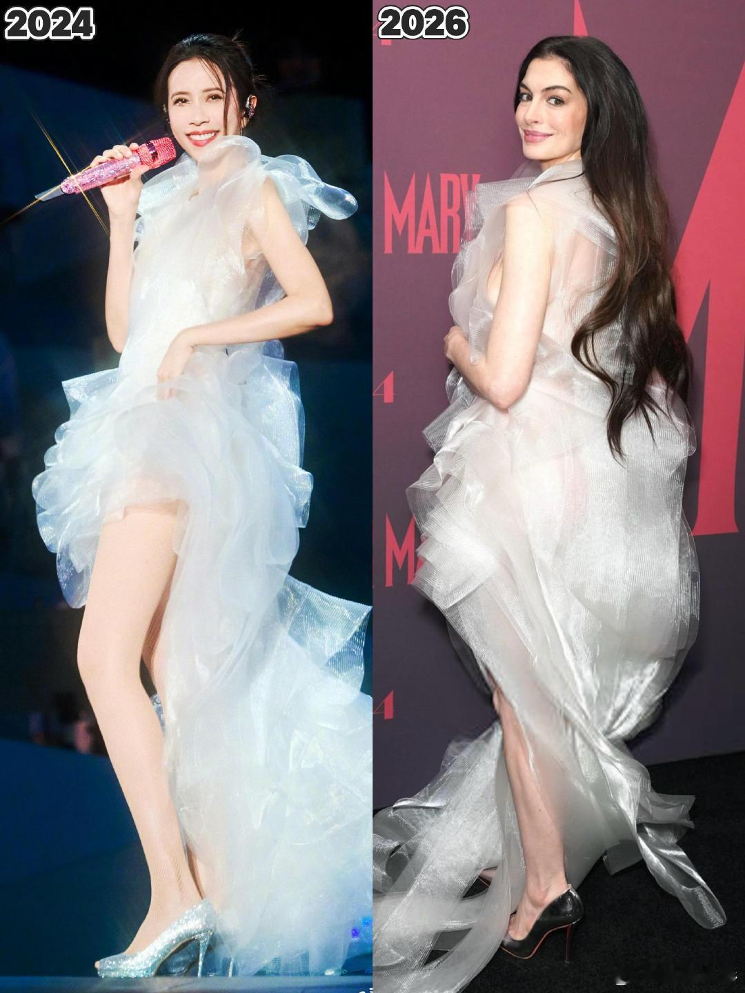 安妮海瑟薇莫文蔚同款裙子安妮海瑟薇《玛利亚》首映礼红毯，穿的礼服是和之前莫文蔚个