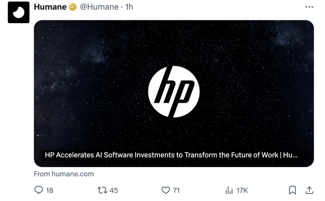 那个搞 Ai Pin 的 Humane 终于等到了他的韭菜Humane 宣布，惠