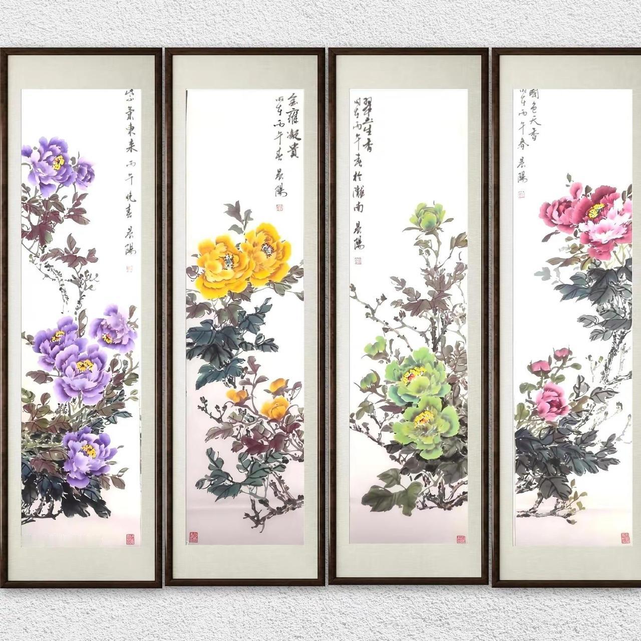 牡丹四条屏。写意牡丹国画挑战 国画牡丹 谁说国画不 创作者中心