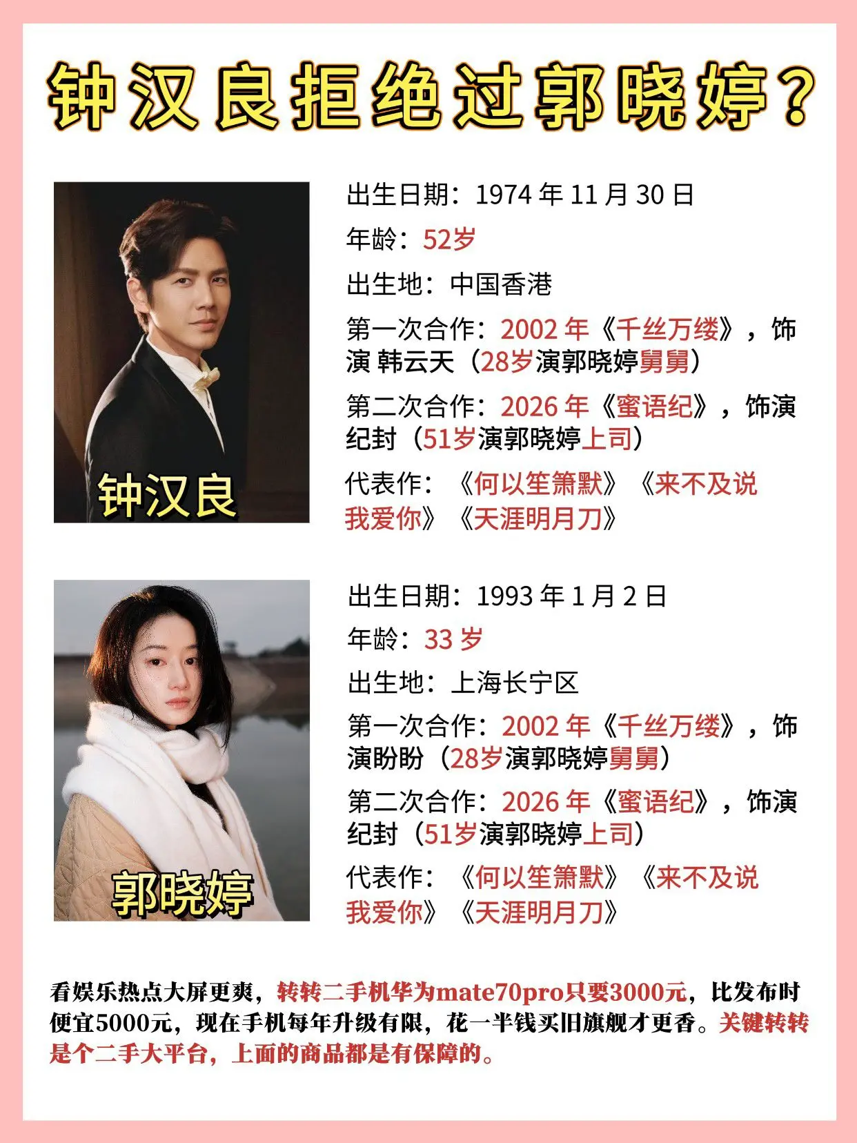钟汉良郭晓婷24年后再次二搭！还好演的不是情侣只是上下级！