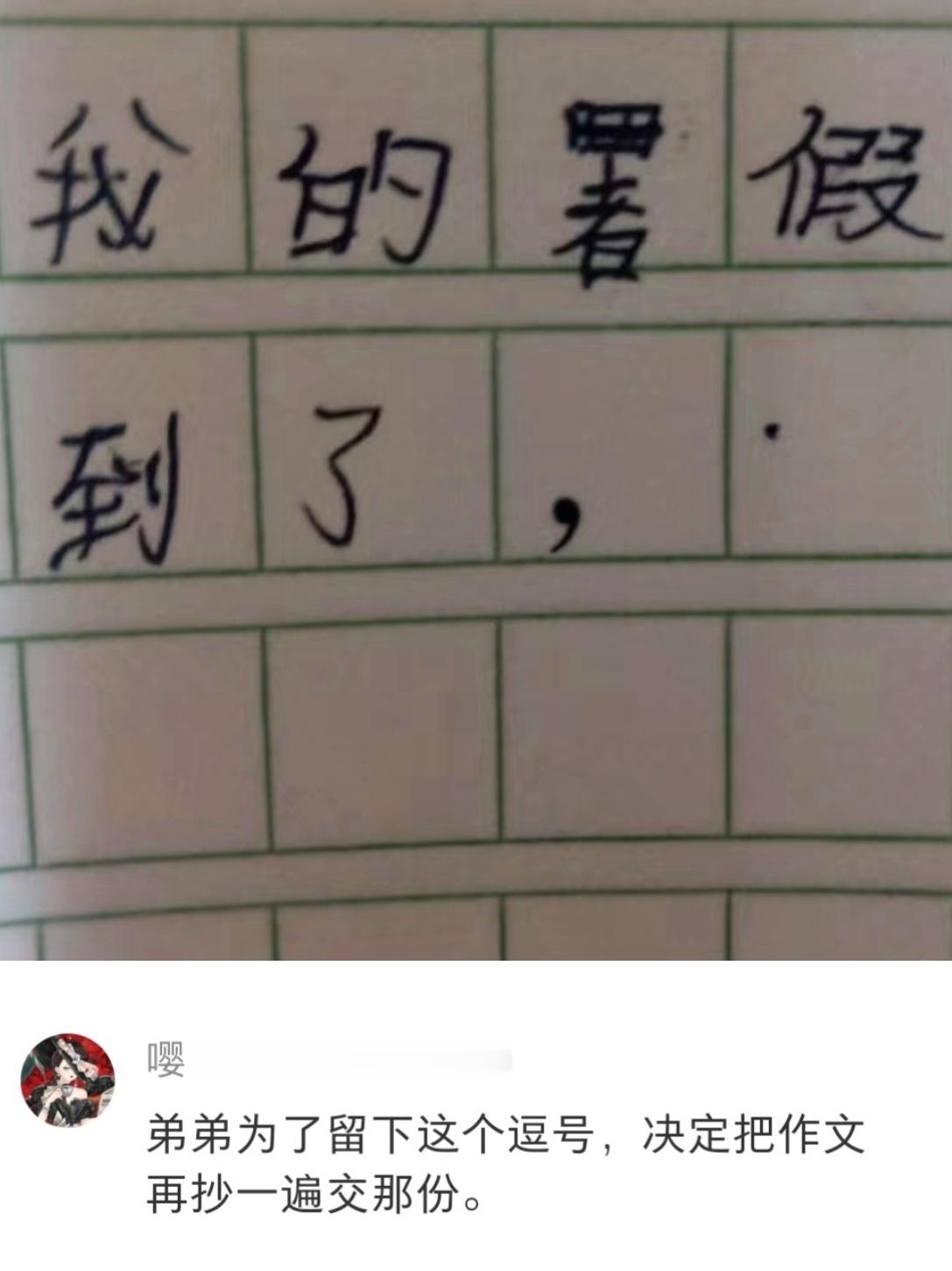 当弟弟无意间写出一个完美逗号： ​​​