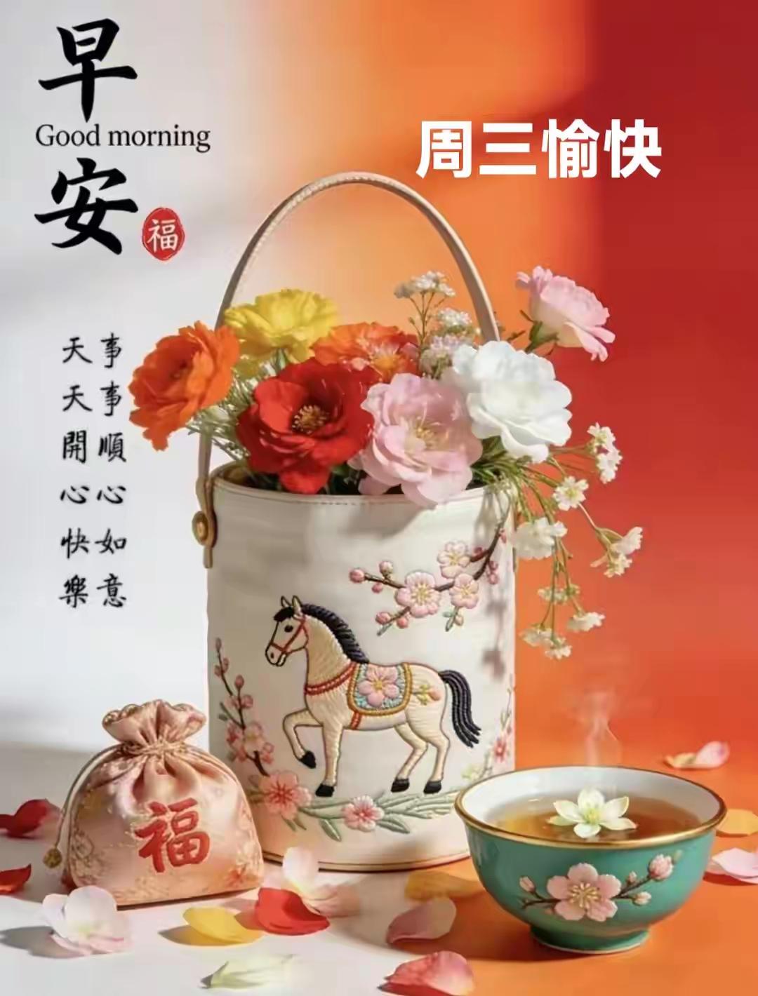 早上好 🌿
愿你晨起元气满满，
愿你周三诸事顺畅。
送你清醒，应对工作琐碎；