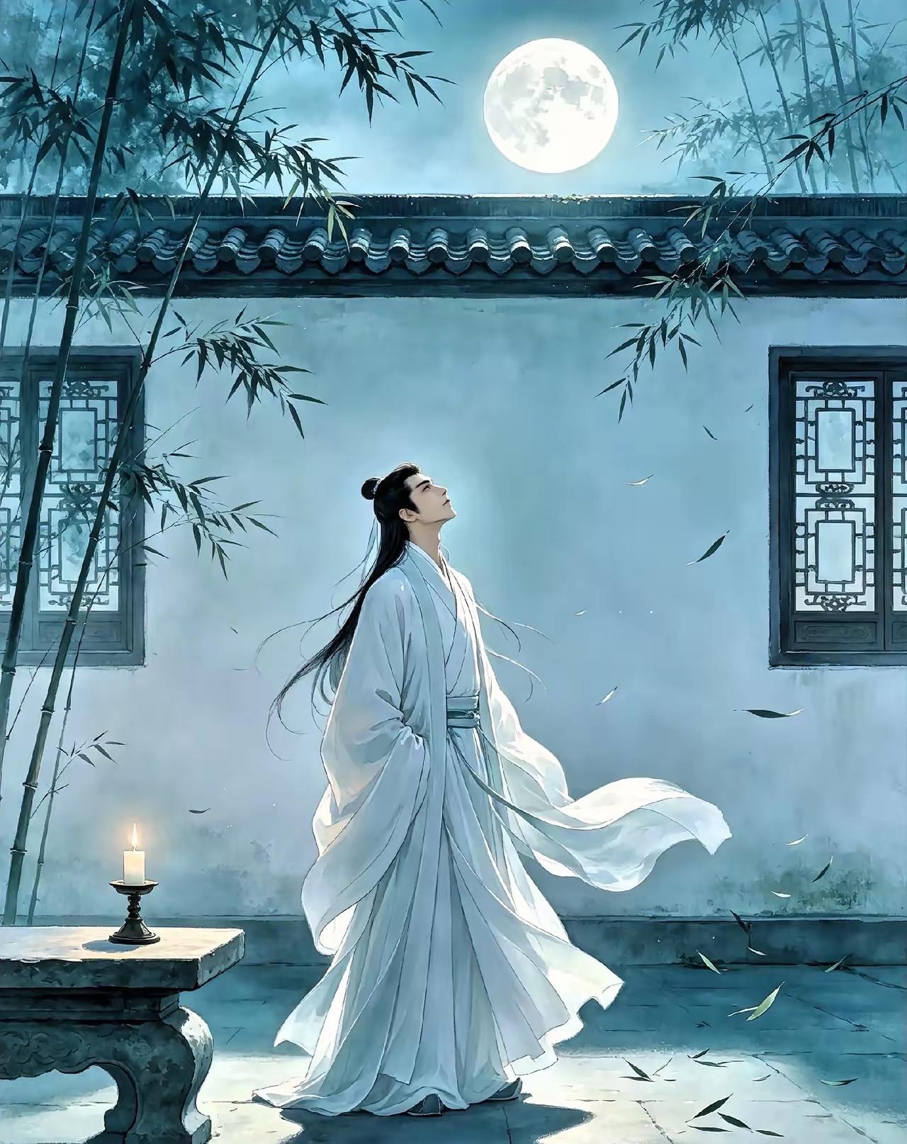 晚风拂过山前月，
晨雨洒来满院花。
横批：《月与花》