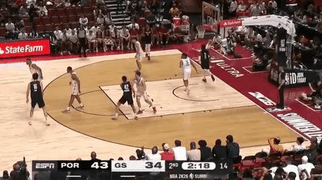 今日NBA夏季联赛开拓者VS勇士，开拓者首节34-13领先勇士。次节时刻，杨瀚森