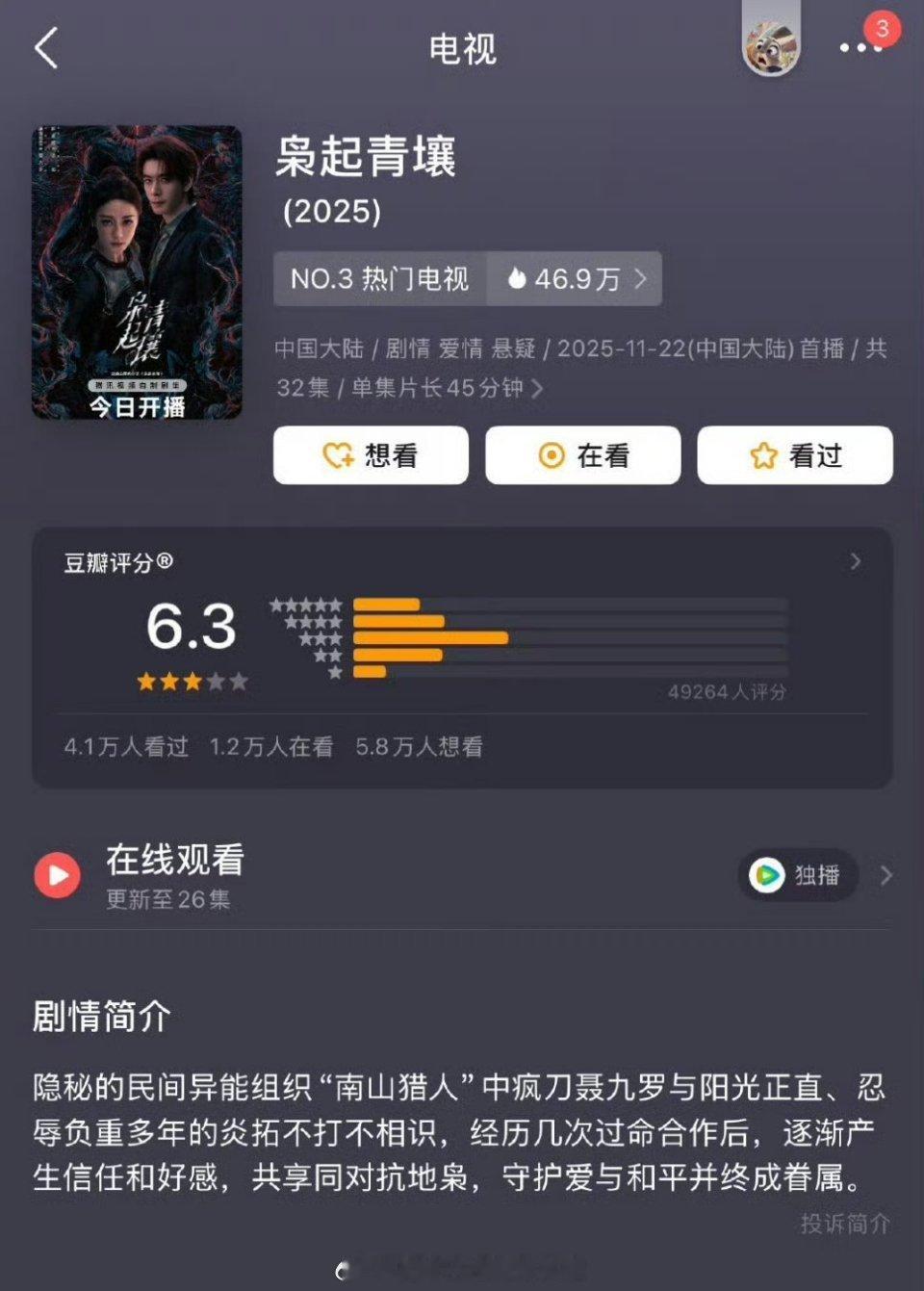 迪丽热巴陈星旭《枭起青壤》db开分6.3，打分人数4.9w人，这剧算口碑剧吗？ 