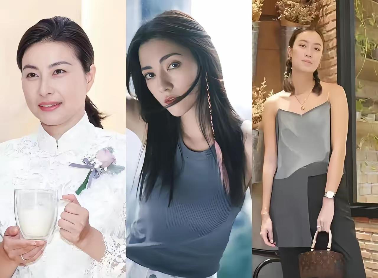 这是霍家三兄弟的老婆，左边的是老大霍启刚的老婆郭晶晶，曾经是一名跳水运动。中间是