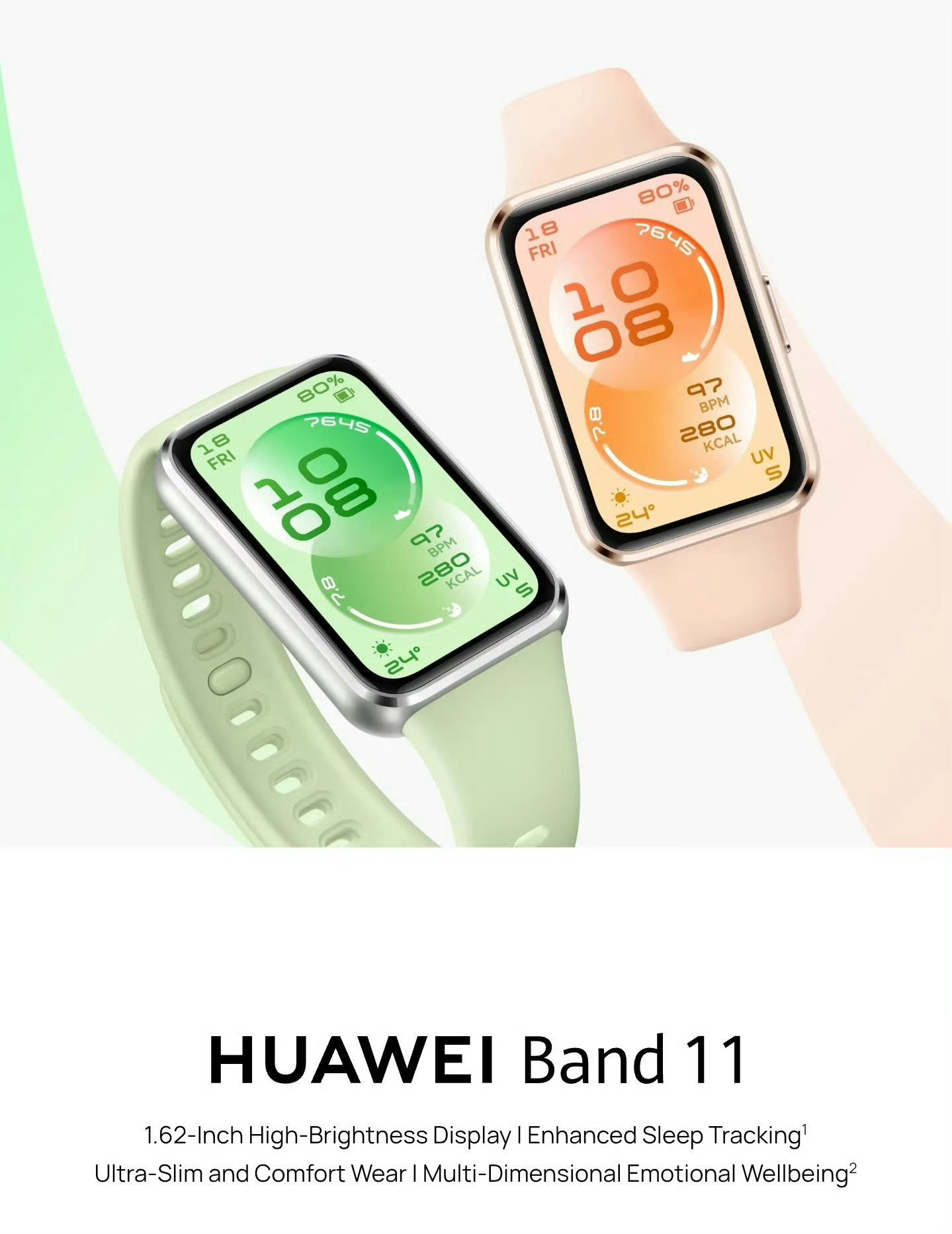 华为手环11系列现身海外官网，采用青春色系，标准版和Pro版本重量16-18g。