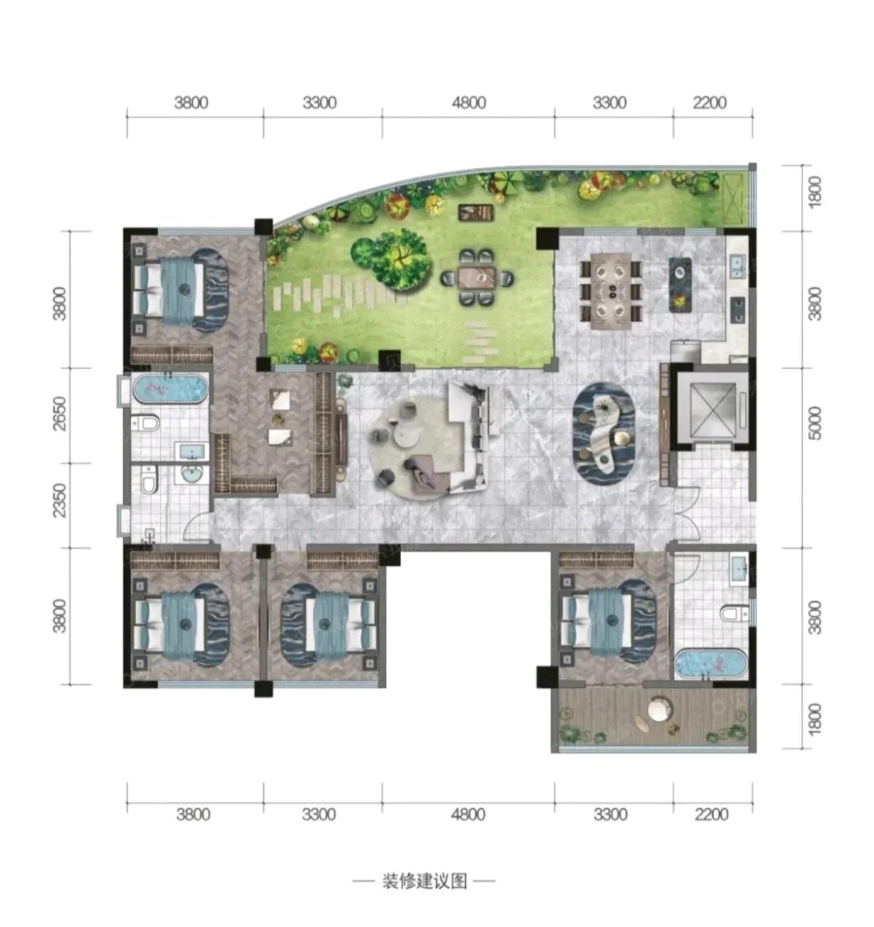 极品的高空花园户型，从主卧室和餐厅全部都可以欣赏到花园的景观，中部的华丽的大横厅