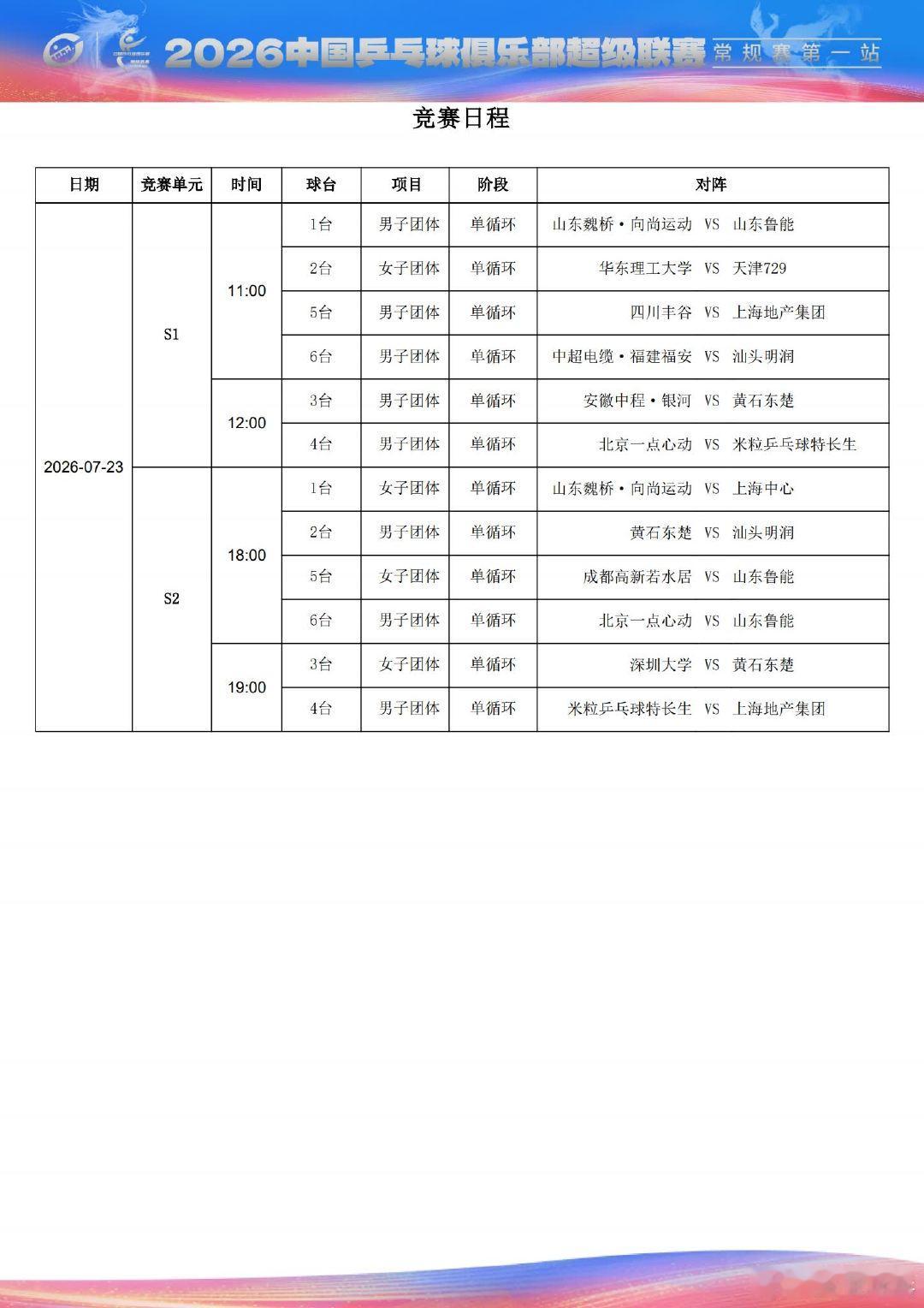 2026乒超大连站开赛2026中国乒乓球俱乐部超级联赛常规赛第一站今日-26日拉