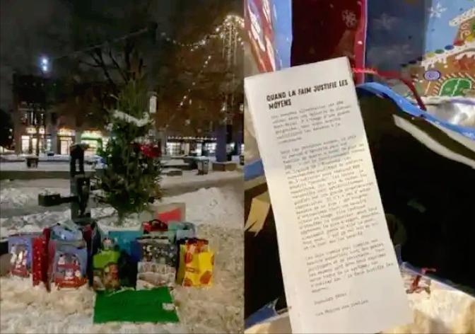 最近加拿大蒙特利尔出了件挺魔幻的事，一群人穿成圣诞老人和小精灵的样子，冲进当地一