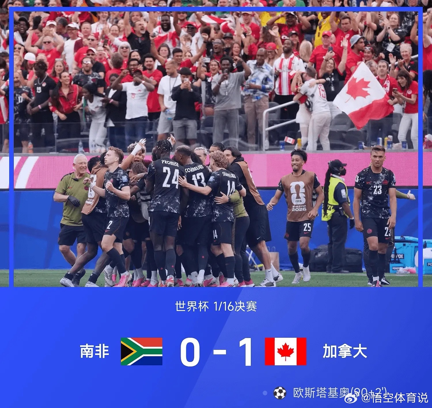 世界杯补时绝杀6月29日讯 世界杯1/16决赛首场比赛，南非vs加拿大。上半场，