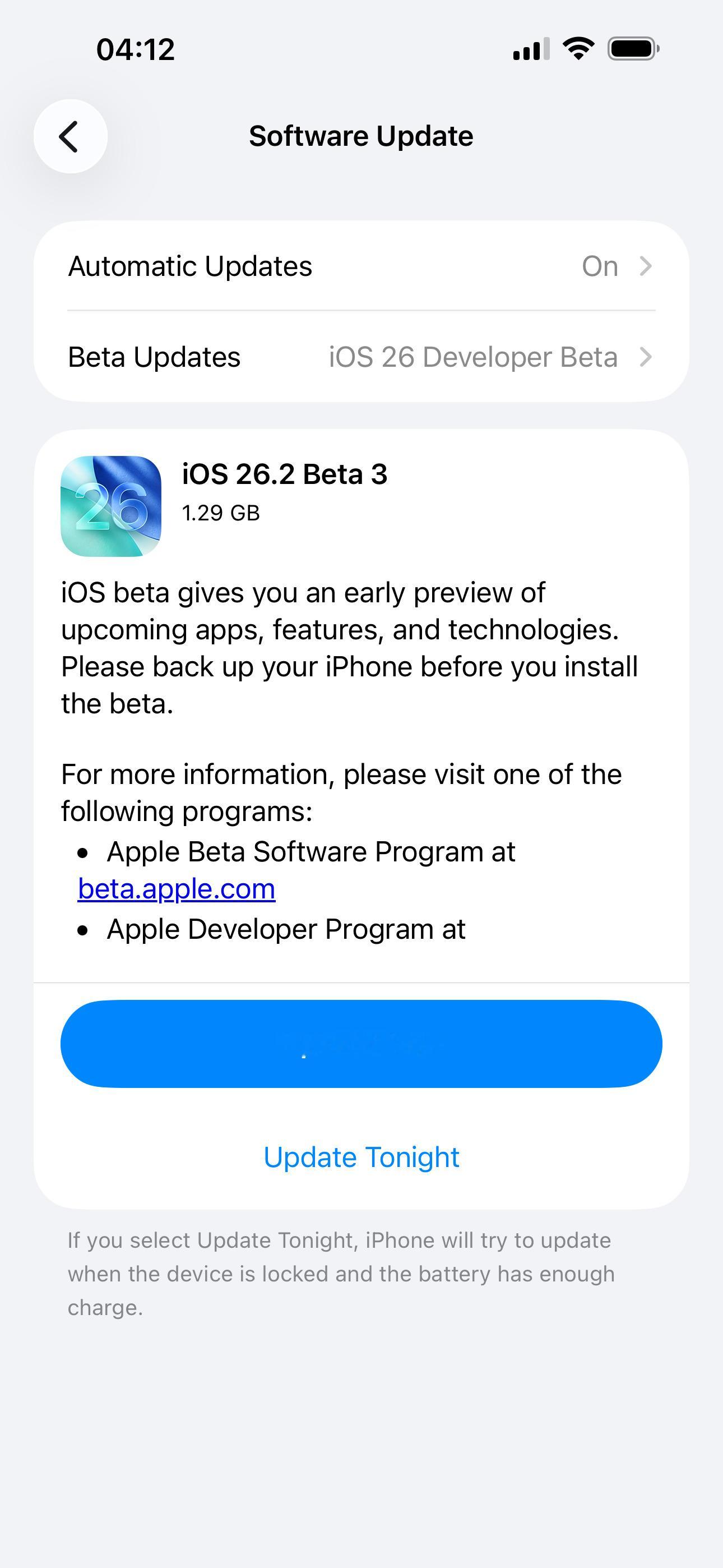 Apple 发布 Developer Beta 软件更新：iOS 26.2 De
