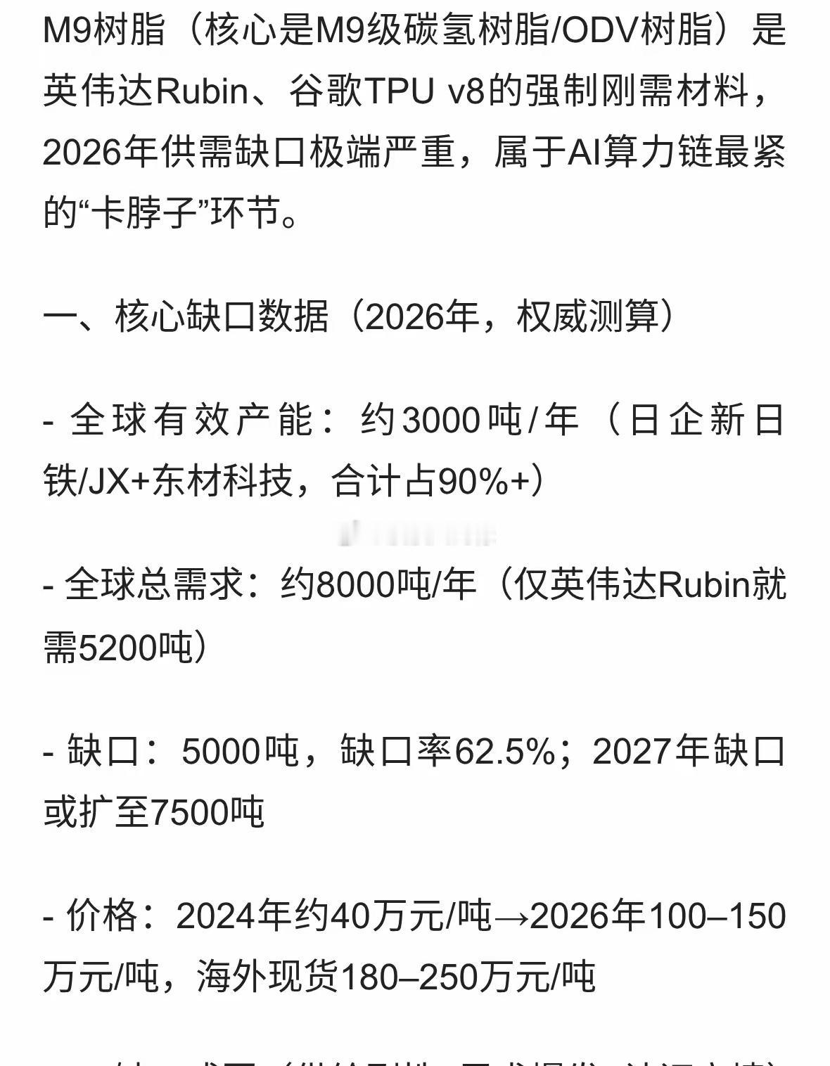 M9树脂缺口5000吨！M9树脂概念股全梳理 