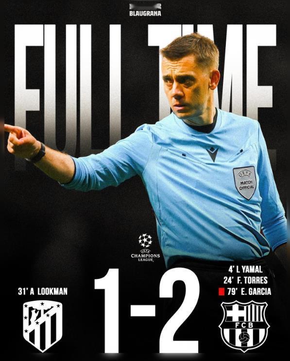 巴萨尽管在马竞主场取得了2比1的胜利，但是总比分还是输球，欧冠出局。赛后巴萨将士