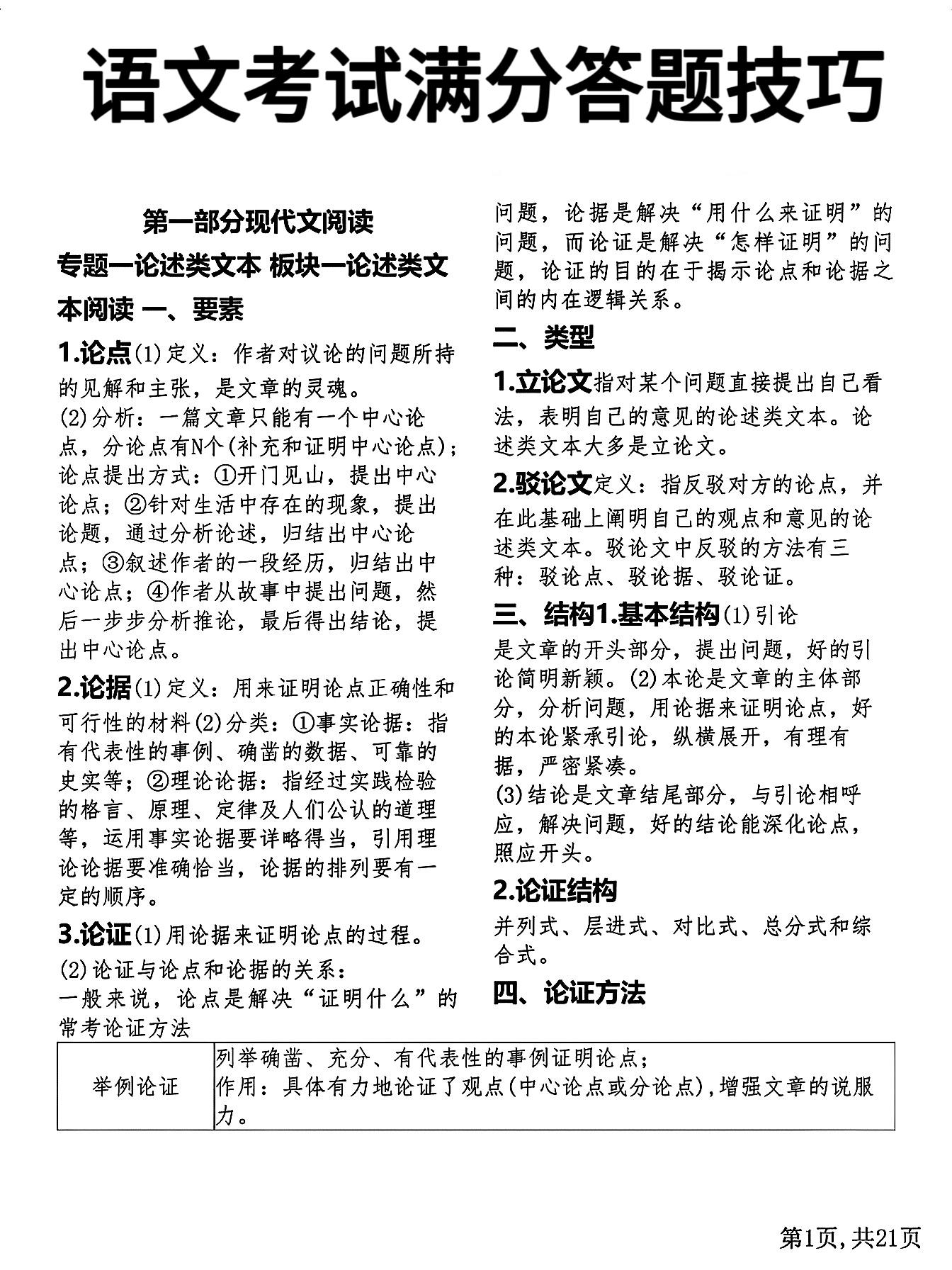 终于有人把语文满分答题技巧整理出来了，各位同学快背下来