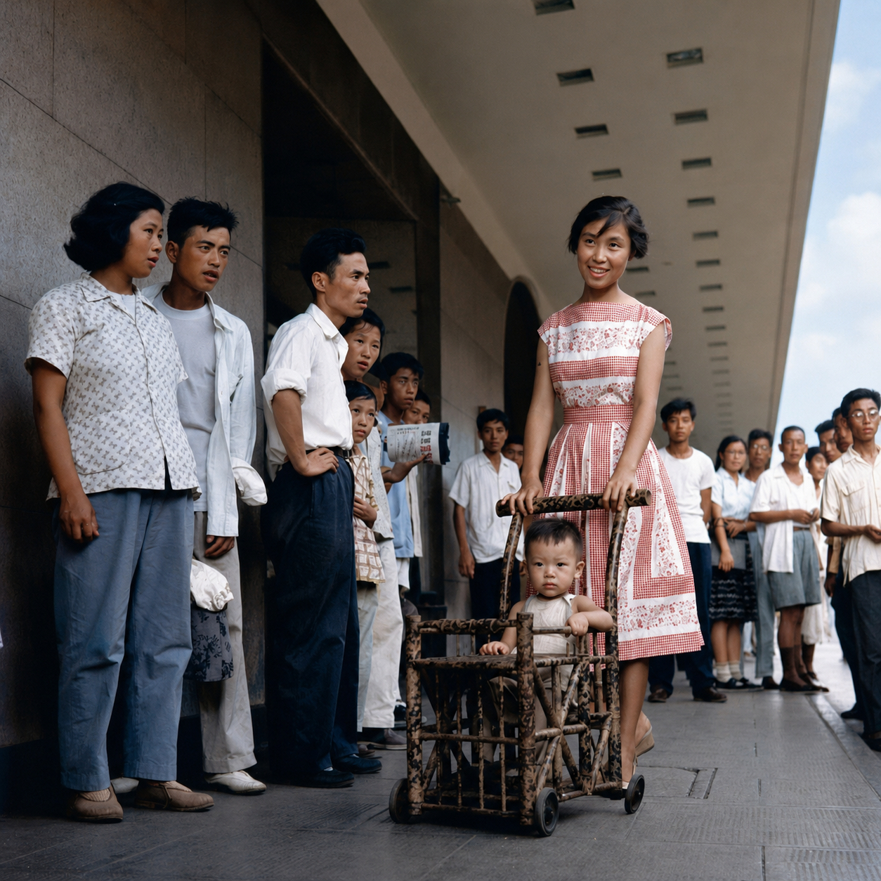 推着婴儿车的母亲，上海，1959年 