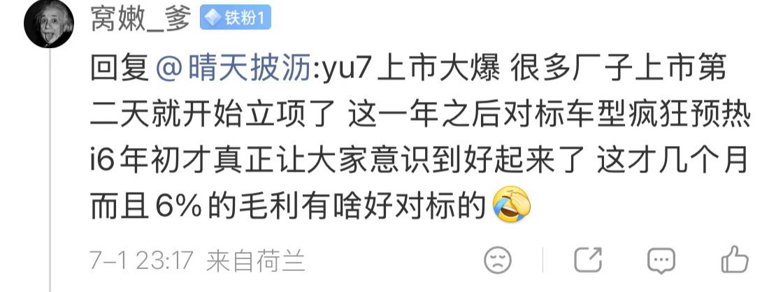 如果有后悔药可以吃，YU7的复制品都可以砍掉了，现在就算强行弄出来，大概率也是一
