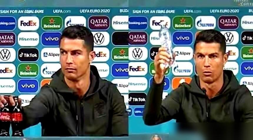 我跟你说，C罗那个“只喝水”的顶级人设，算是崩得稀碎了。前脚刚在全世界面前，一脸