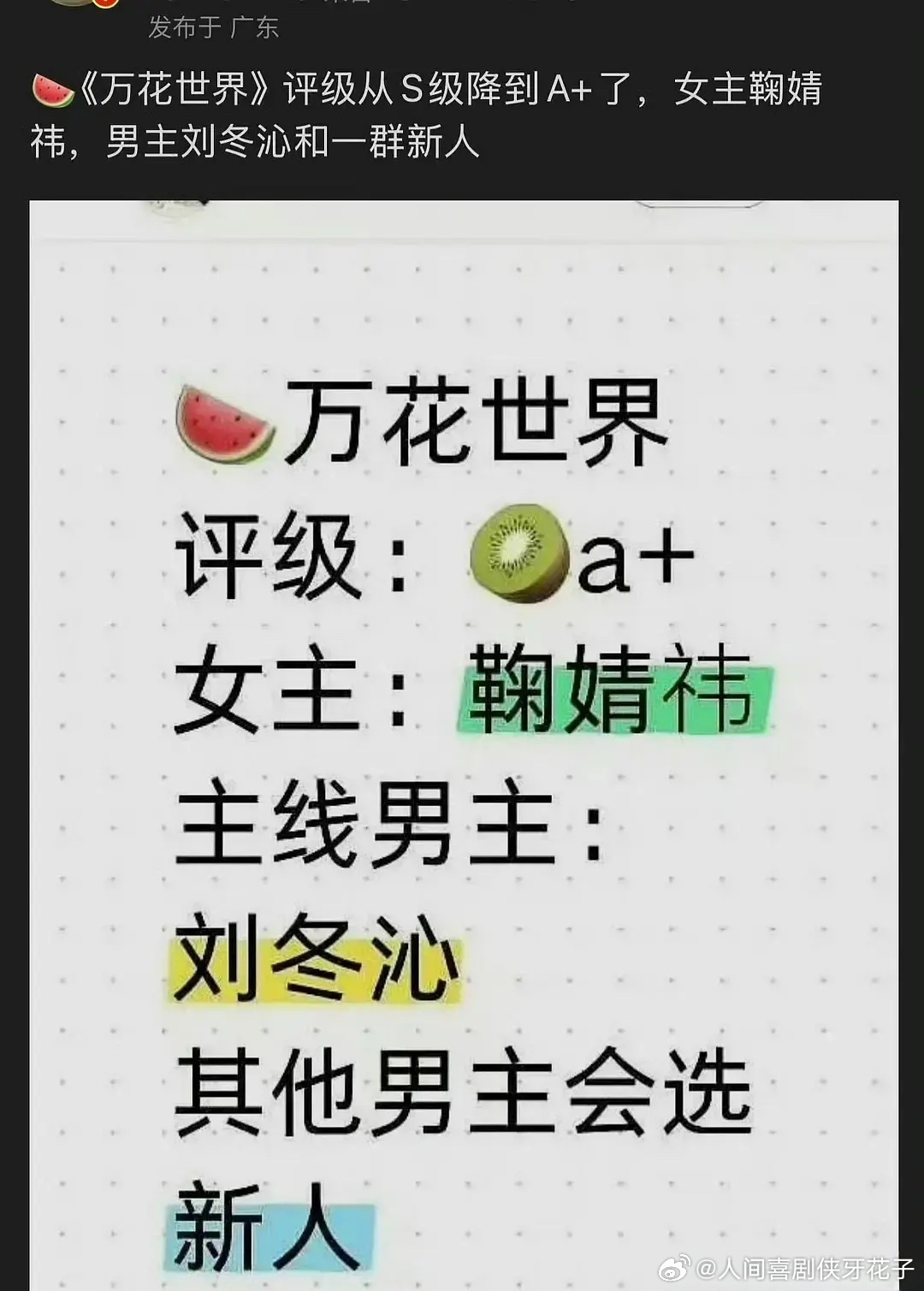 《万花世界》溜了刘宇宁，还是没保住S级？女主是鞠婧祎，现在传男主是刘冬沁，感觉没