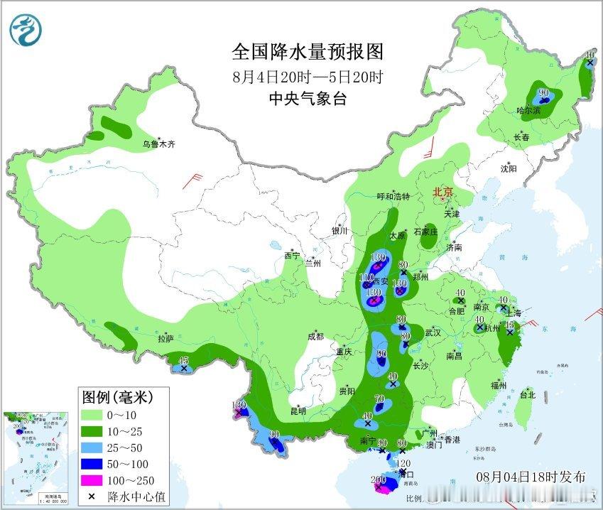 【强降雨】昨晚到今天，南北走向的雨带维持。云南海南广东广西湖南重庆湖北河南陕西山