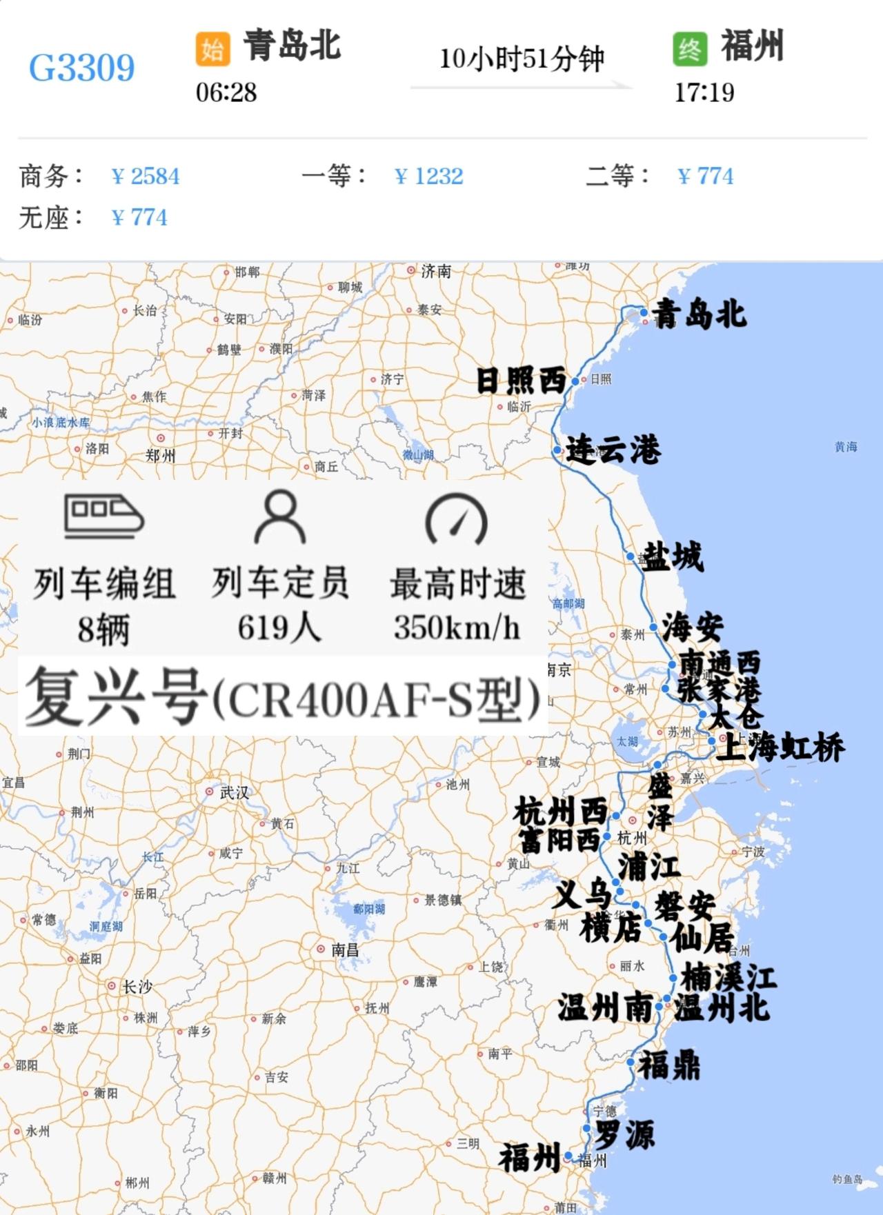 青岛北到福州G3309次