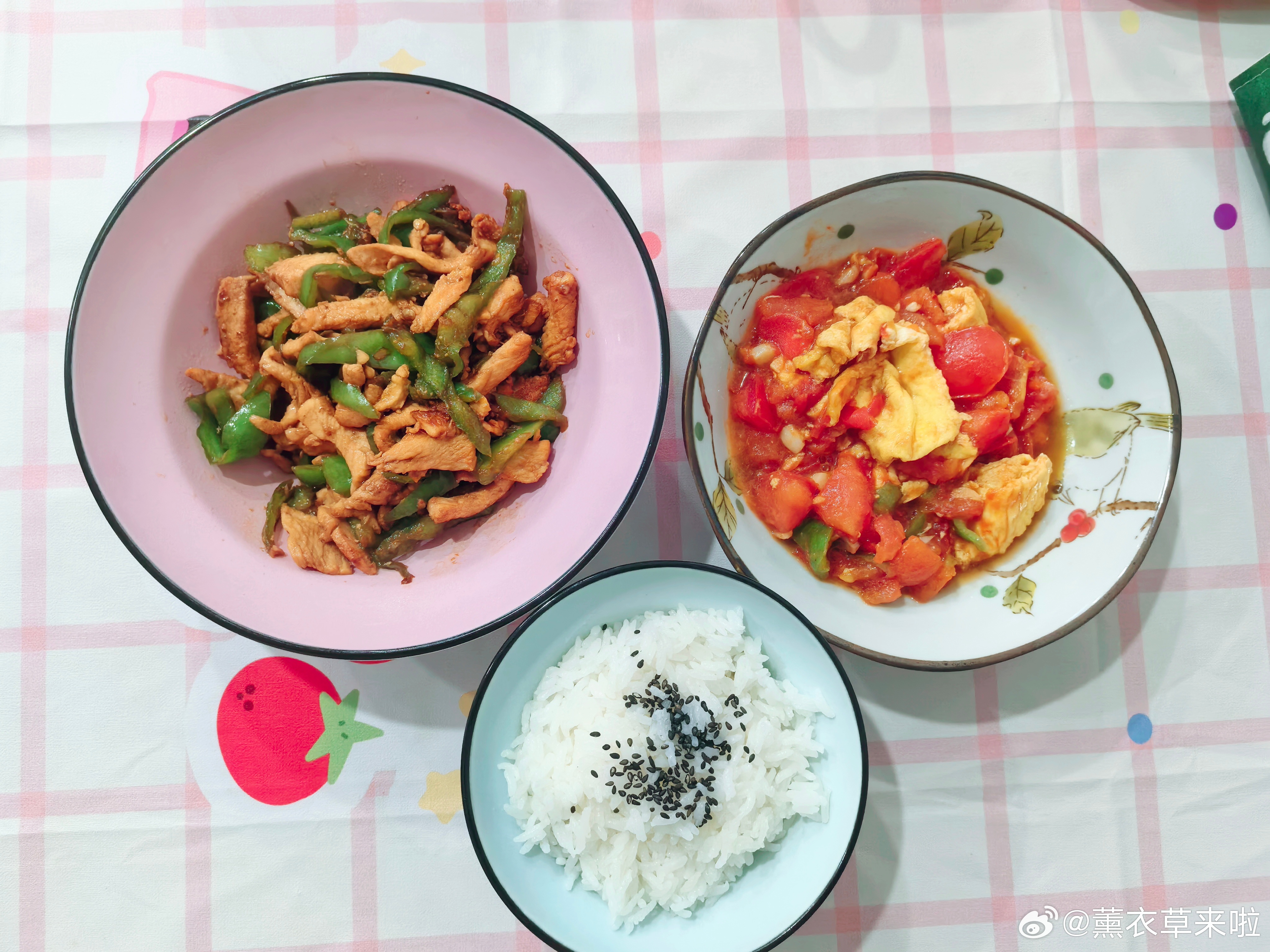 今日午餐 鸡胸肉炒辣椒丝，西红柿炒鸡蛋。一个人的午餐搞定！下雨天最适合睡觉，午安