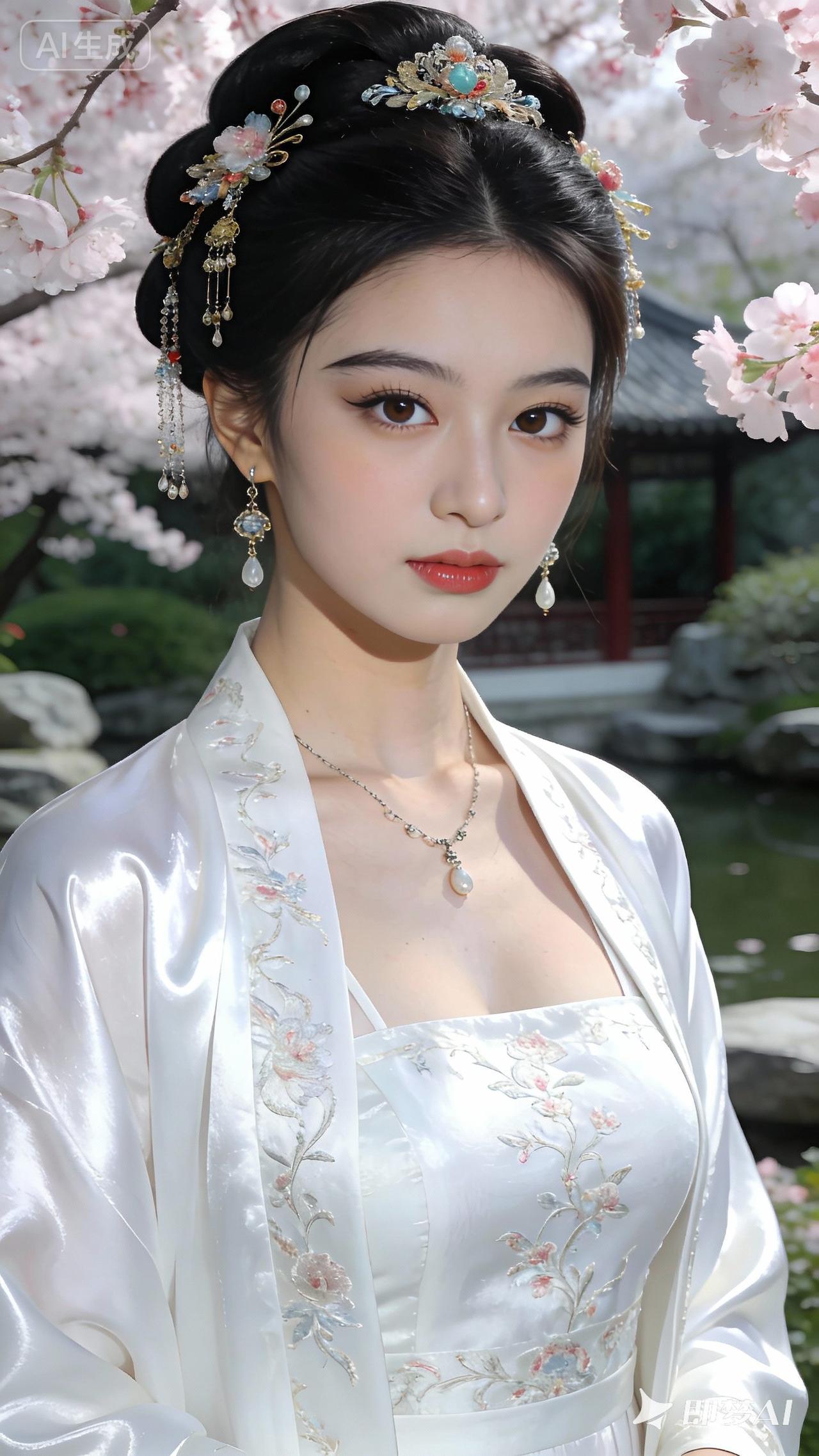 樱花树下，古风美人，如梦似幻