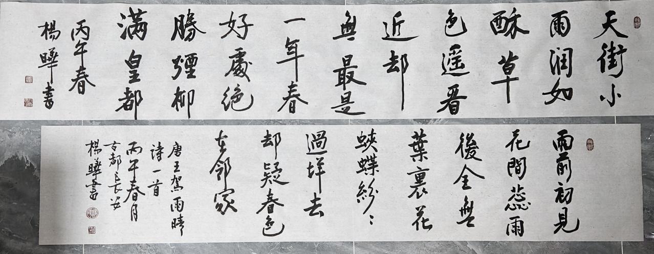 笔底春风 墨韵长安——评杨晔先生行书两卷
 
杨晔先生这两幅行书长卷，以唐贤春诗