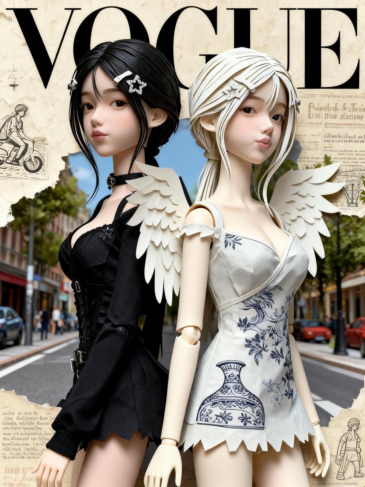 ✨黑白剪纸双生惊艳亮相！😱暗黑系酷飒黑裙VS青花瓷温柔白裙，翅膀设计太绝了！?