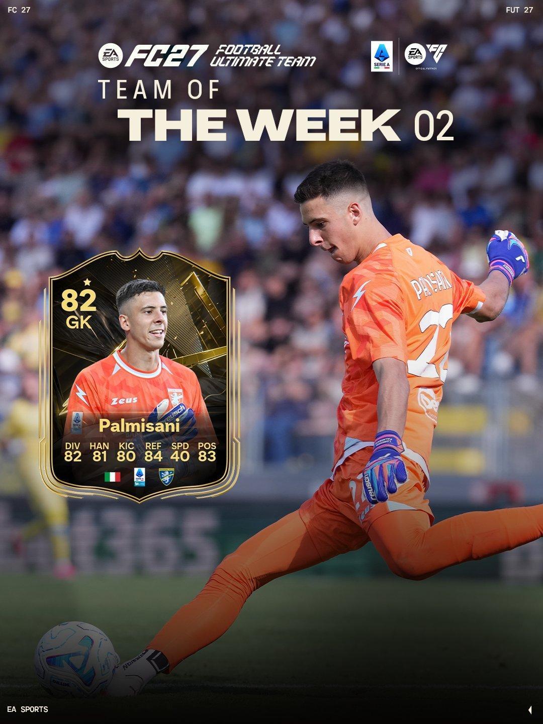 帕尔米萨尼入选新一期每周最佳阵容TOTW  🧤意甲新英雄凭借神勇表现占据了一席