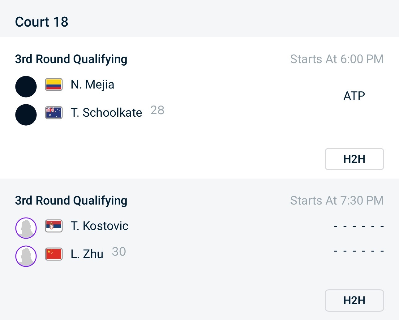 今天中国男女各有一位选手参加温网资格赛决胜轮：18:00 - 周意 vs 比·哈