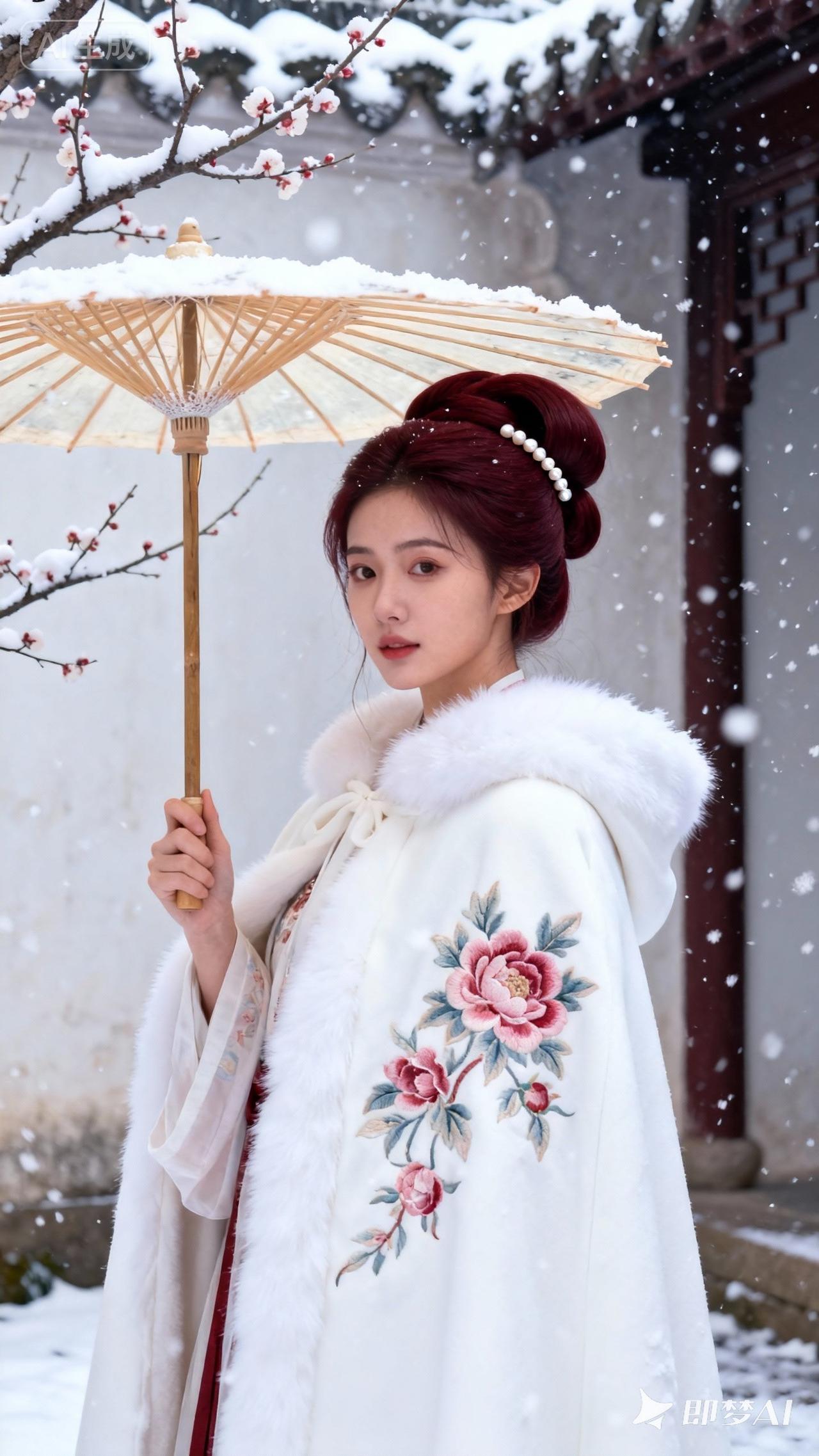 雪梅映风骨，寒枝藏芬芳
 
雪落枝头，梅香暗涌，一袭白裘裹着的，是凛冬里的温柔与