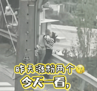 这男人也太激动了，把女子抱起来放在护栏上，女子搂着男子脖子，男子用力过猛，瞬间两