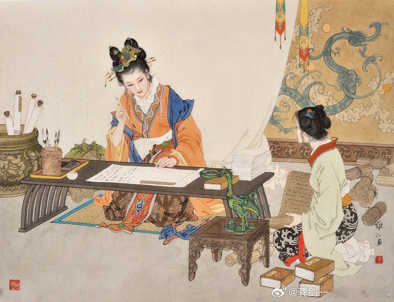 项维仁的工笔画，就是小时候看的连环画的风格。小时候就迷吕奉先的衣甲兵器