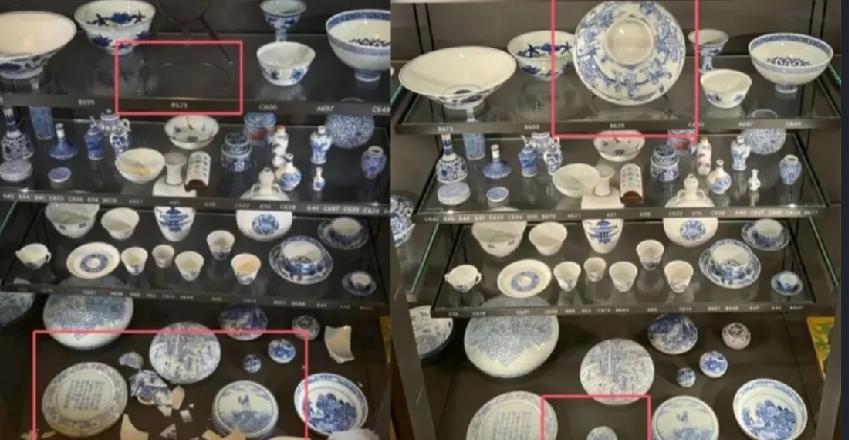 英国大英博物馆惊传罕见文物损毁意外。馆内中国瓷器展厅一件清康熙年间的青花仕女瓷碗