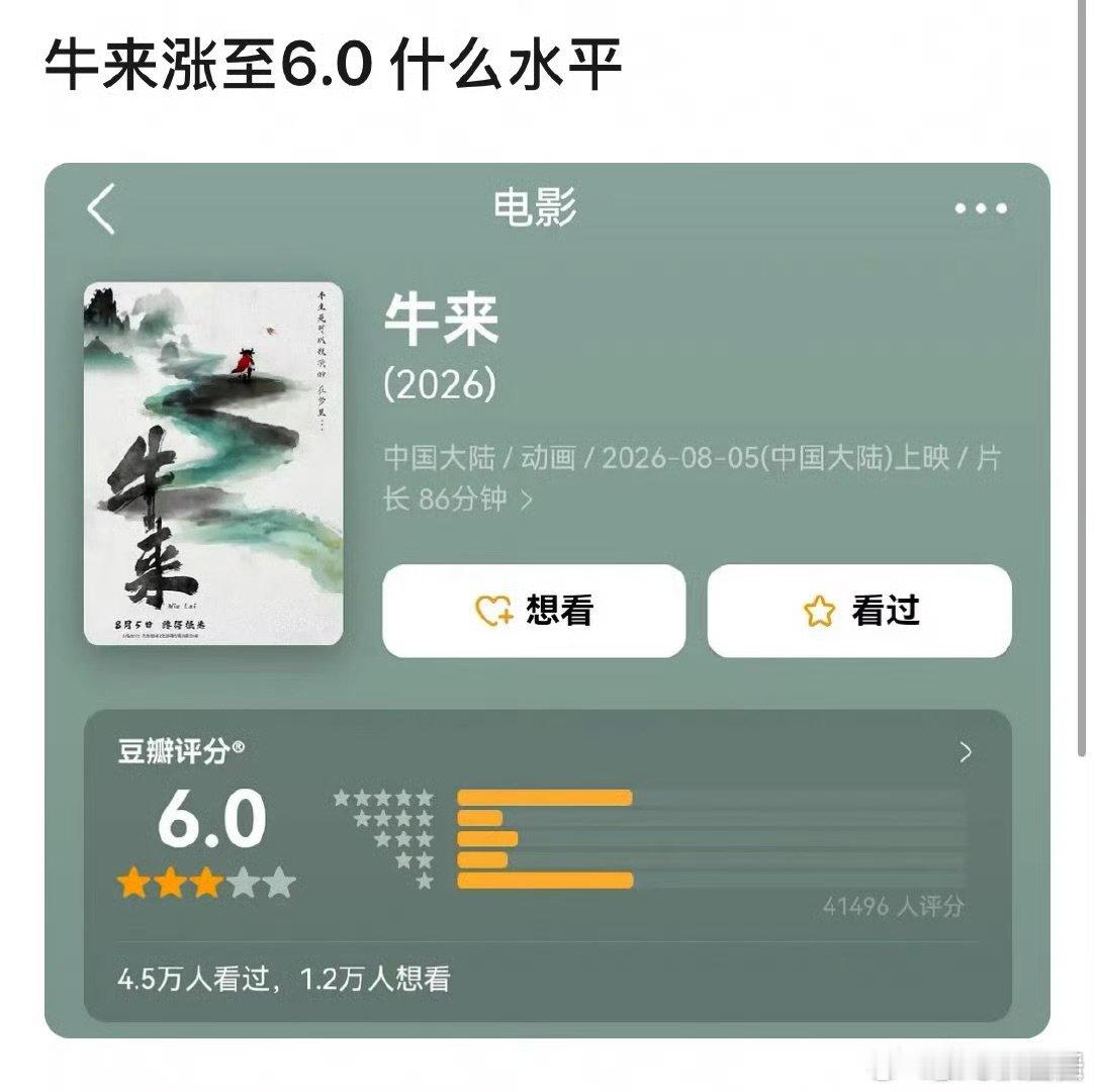 牛来豆瓣涨至6.0牛来豆瓣涨到6.0 牛来豆瓣涨至6.0，这么高嘛？ 