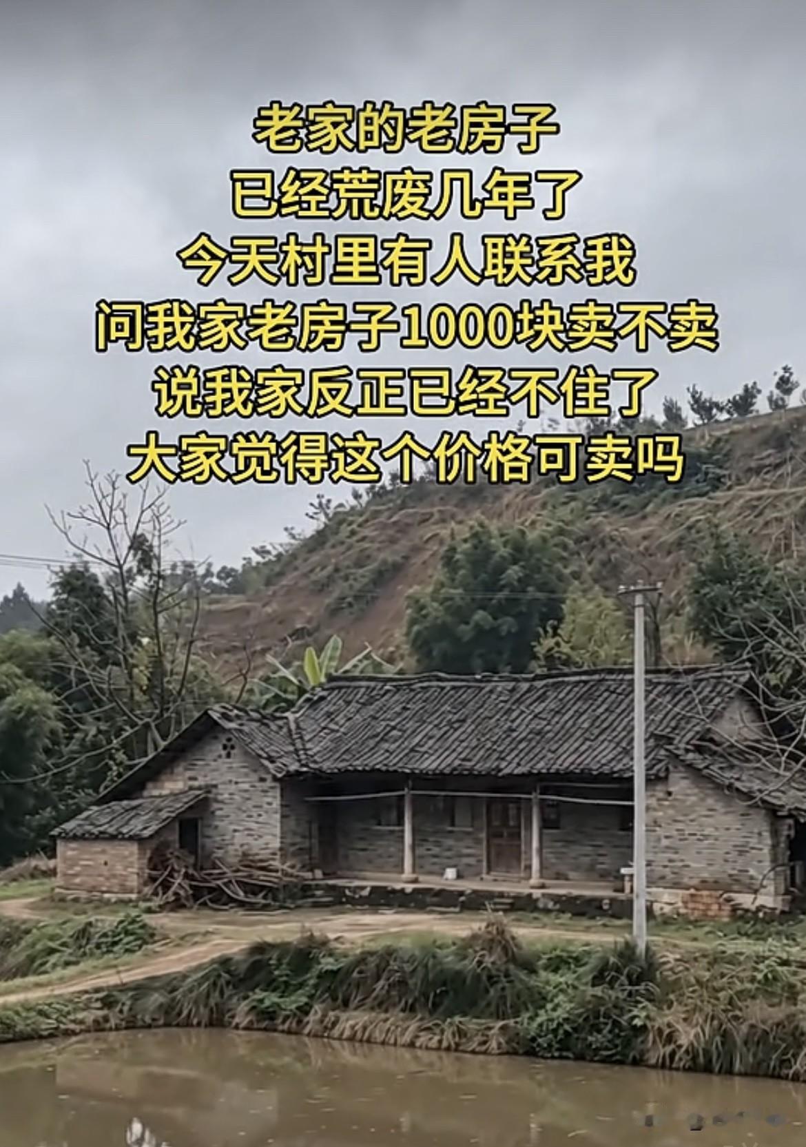 老家的老房子🏠已经荒废几年了，
今天村里有人联系我，
问我家老房子1000块卖