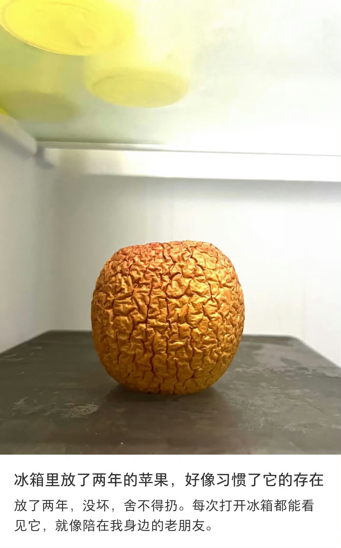 冰箱里放了两年的苹果都变成金色的了，哈哈哈哈哈，很有收藏价值，可以继续放 