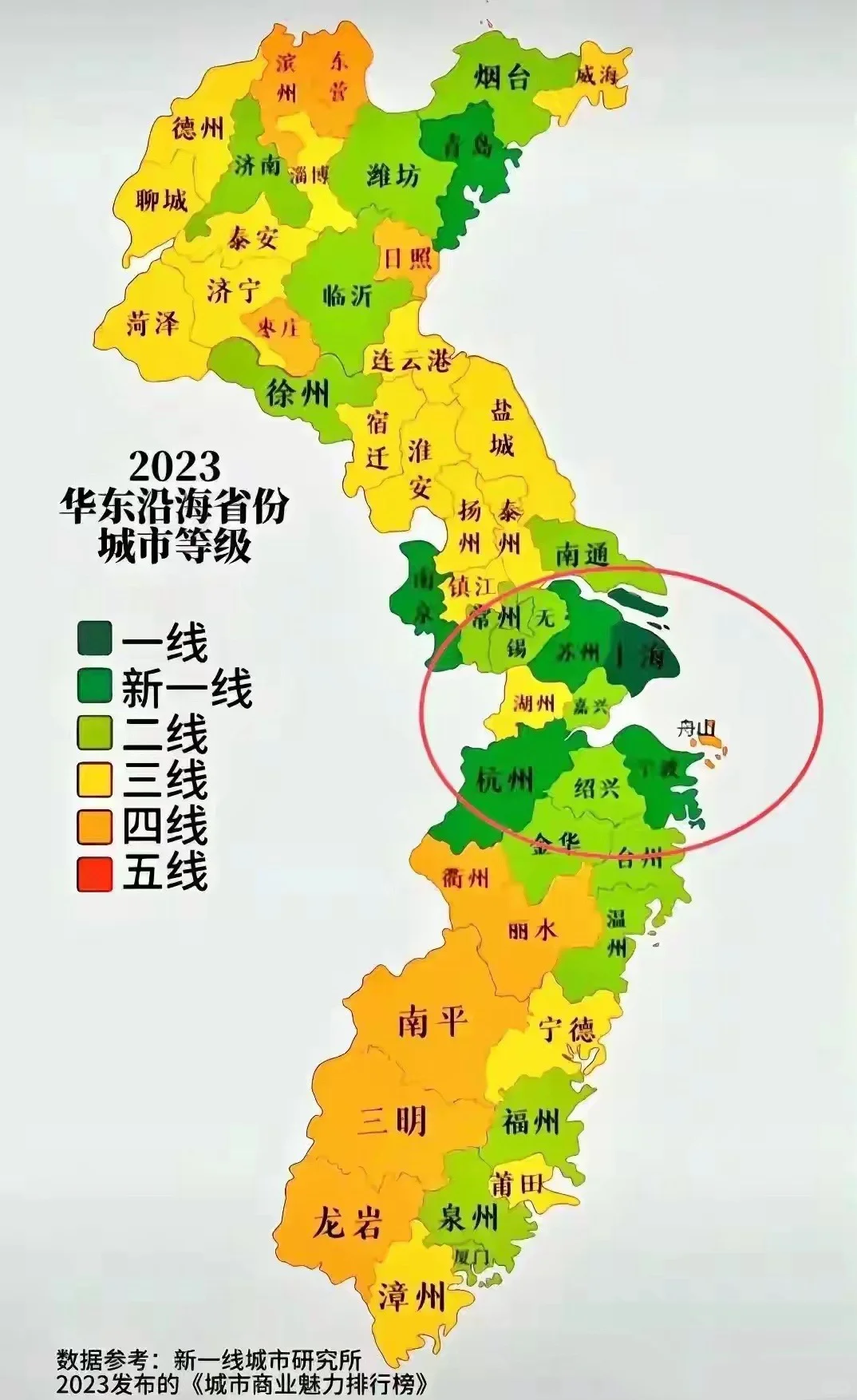 华东沿海省份的城市等级，湖州突兀了